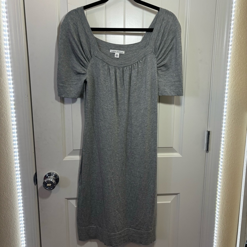 Banana Republic Silk Cashmere Blend Puff Sleeve Gathered Square Neck Dress Med